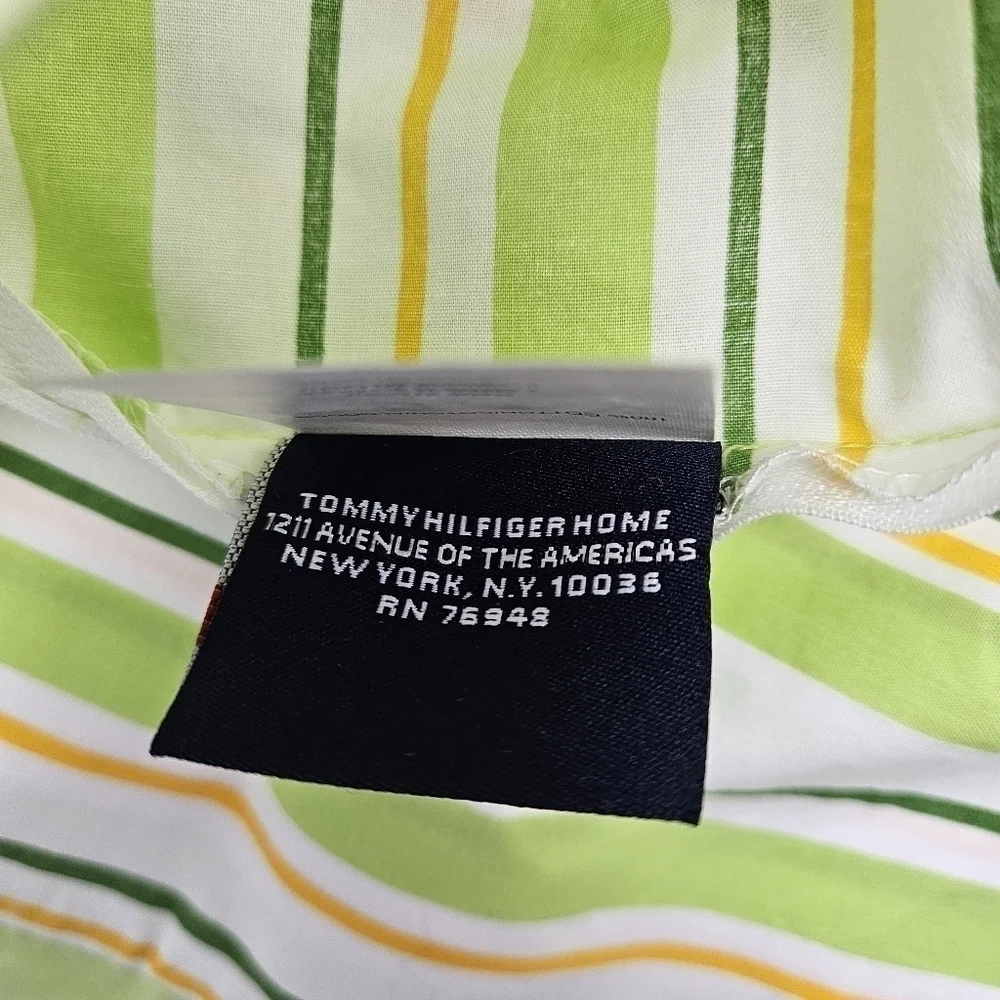 Tommy Hilfiger Pillow Cover Spring Green & Yellow Stripe Zipper 100% Cotton